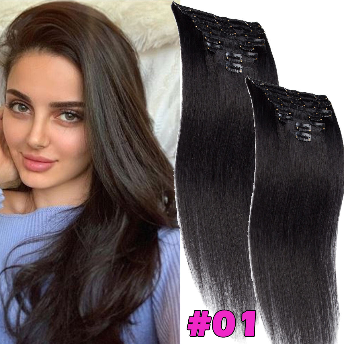 Seamless Clip-In Human Hair Extensions - Full Head Remy Hair Wefts