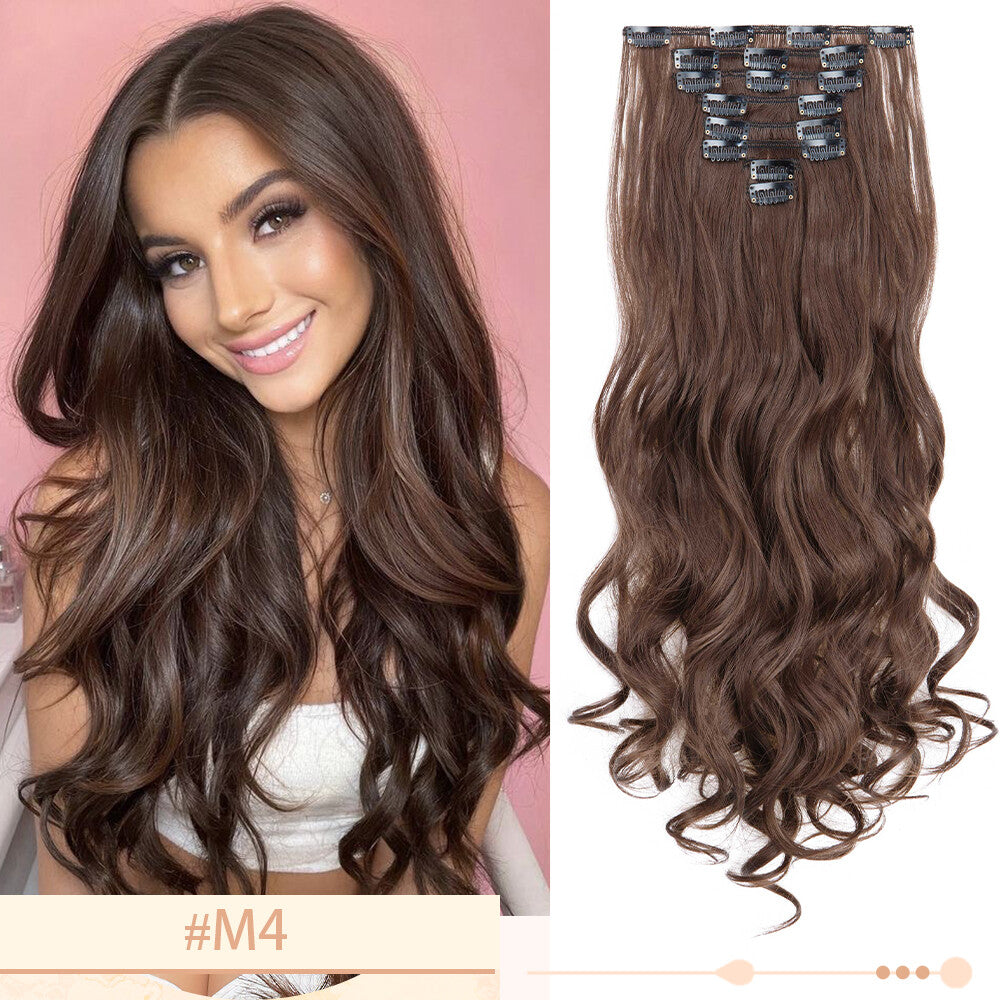 Clip-In Hair Extensions Full Head Ombre Highlight Synthetic Thick Hair 8-24 Inches