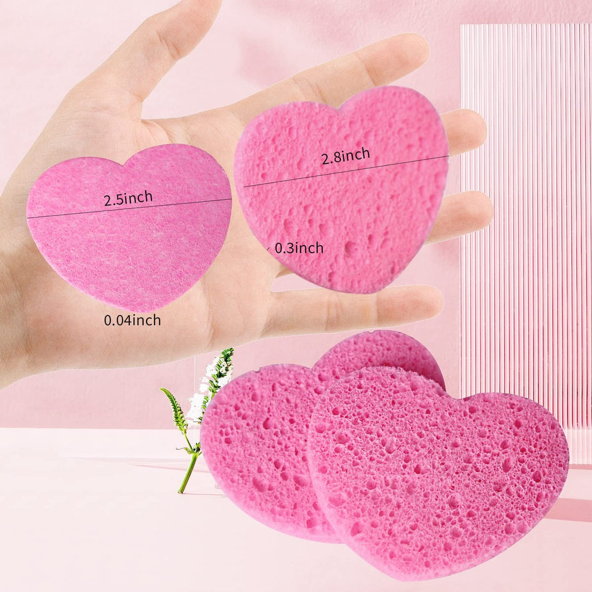 Natural Cellulose Facial Sponges - Heart Shape 50 Count for Cleansing & Exfoliating