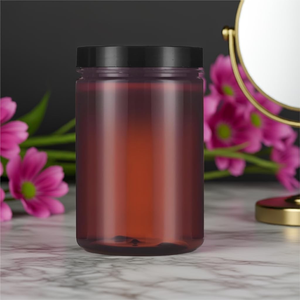 Large Amber PET Plastic Refillable Jar with Airtight Foam-Lined Lid - 25 Oz (6 Pack)