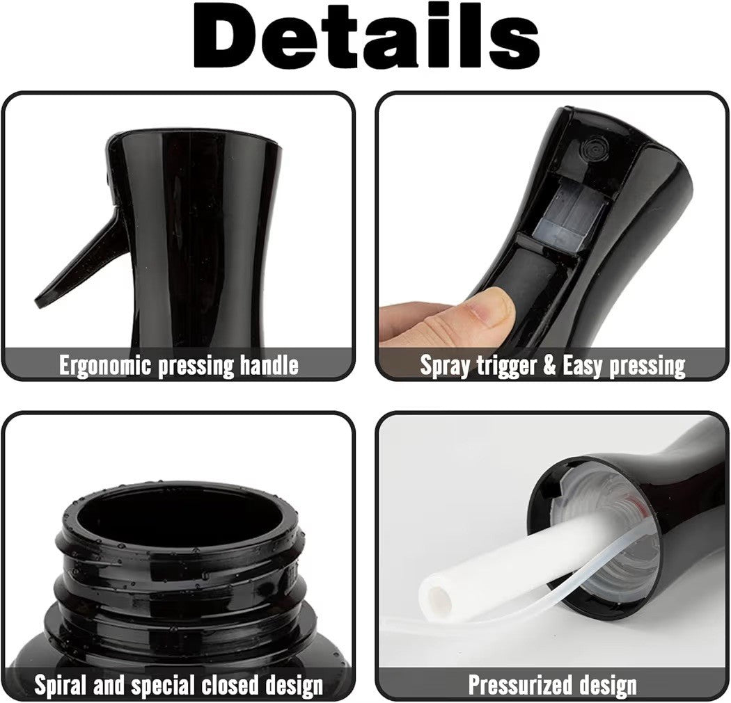 500ml Black Continuous Mist Spray Bottle for Hair, Salon, Plant & Barber