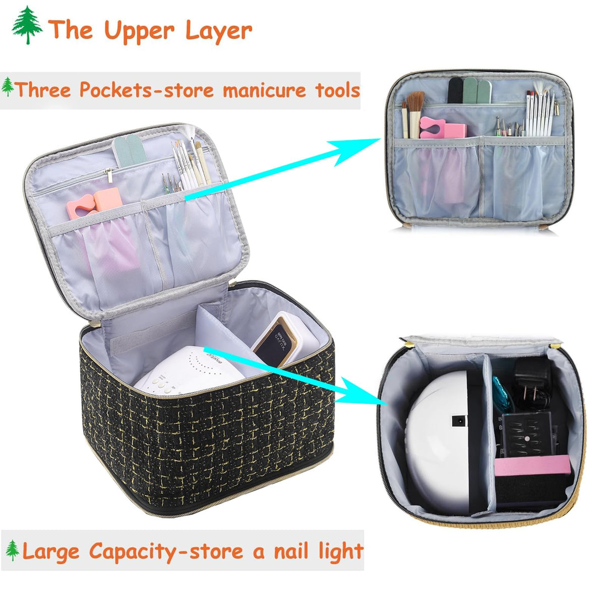 Nail Polish Organizer Case for 30 Bottles - Travel Storage with Manicure Tools