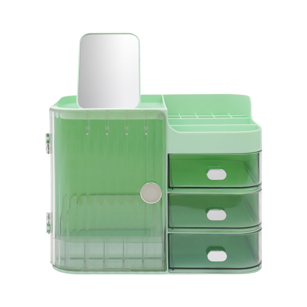 Tiered Makeup Organizer with Mirror and Multiple Compartments for Cosmetics