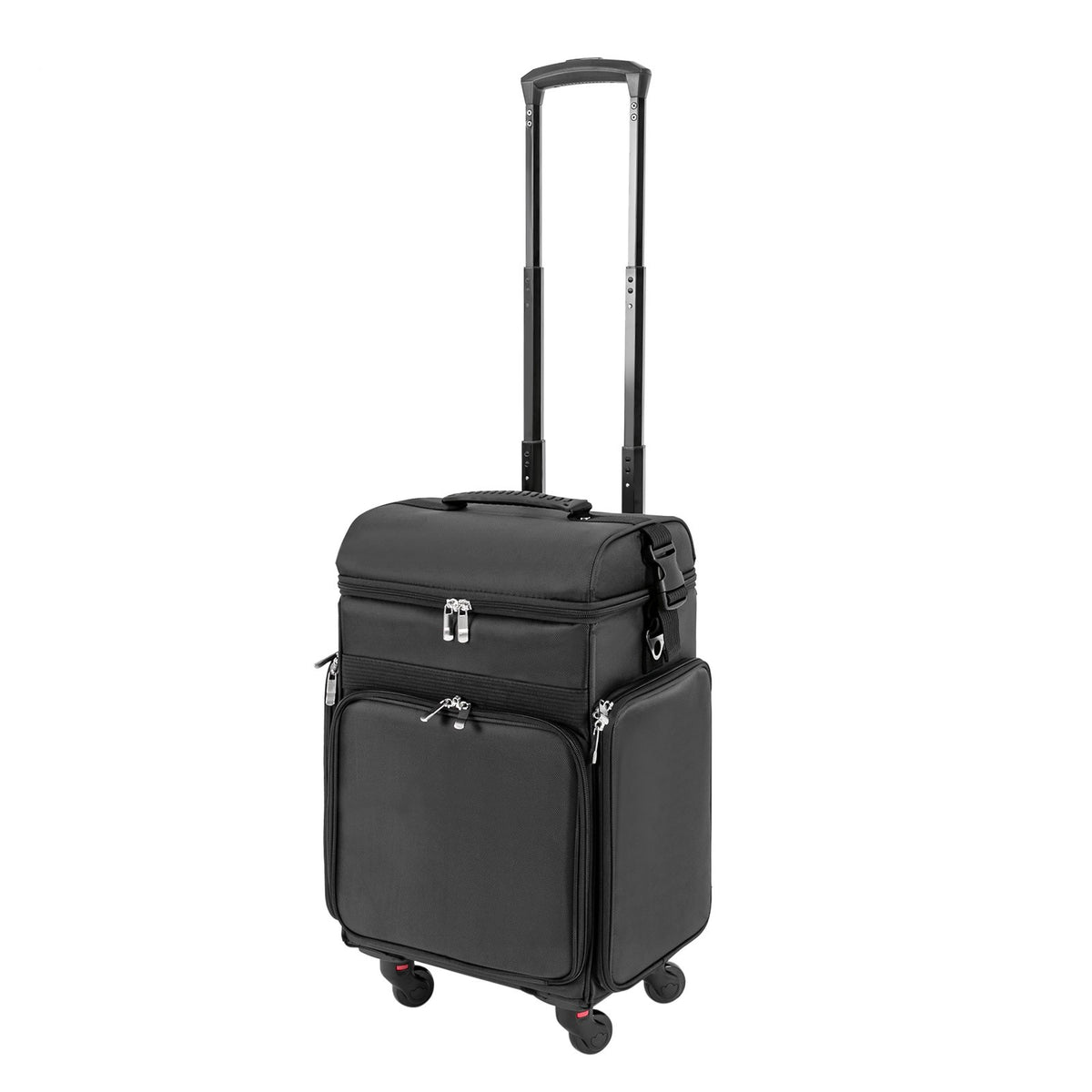 Travel Makeup Trolley Case with Multiple Compartments - Professional Rolling Cosmetic Bag