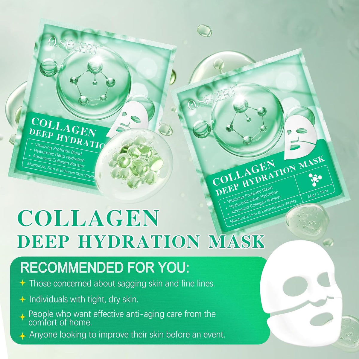 Hydrating Collagen Face Mask Set for Firming & Pore Minimizing - 6 Pack