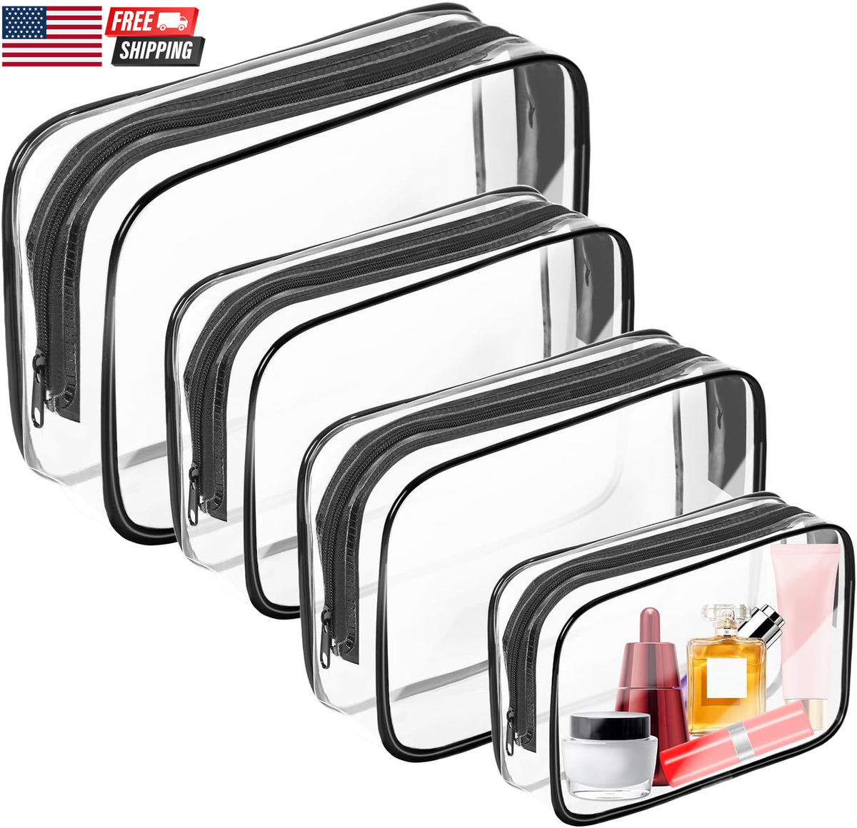 Clear Travel Makeup Bag - TSA Approved PVC Cosmetic Organizer - Multi-Size