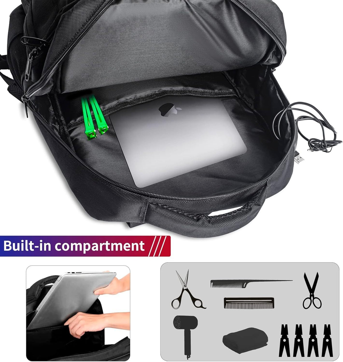 Professional Barber Supplies Backpack - Water Resistant, Large Capacity, USB Charging
