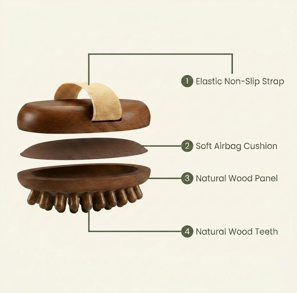 Portable Golden Sandalwood Meridian Massage Brush for Full-Body Relaxation