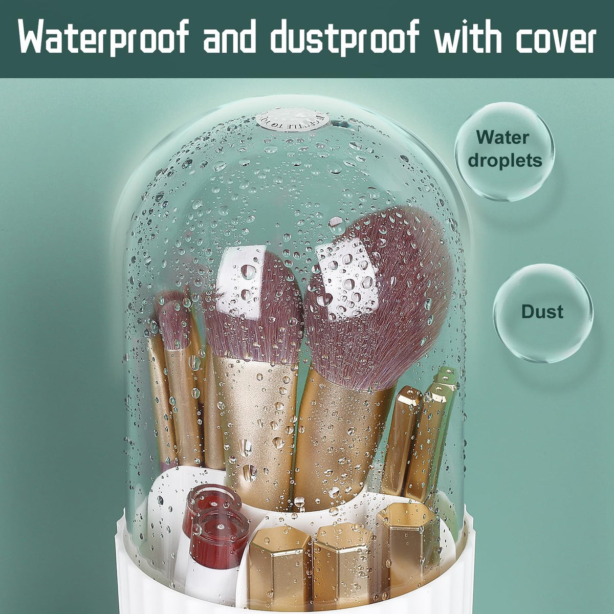 Rotatable Makeup Brush Organizer with Lid - 5 Compartments, White