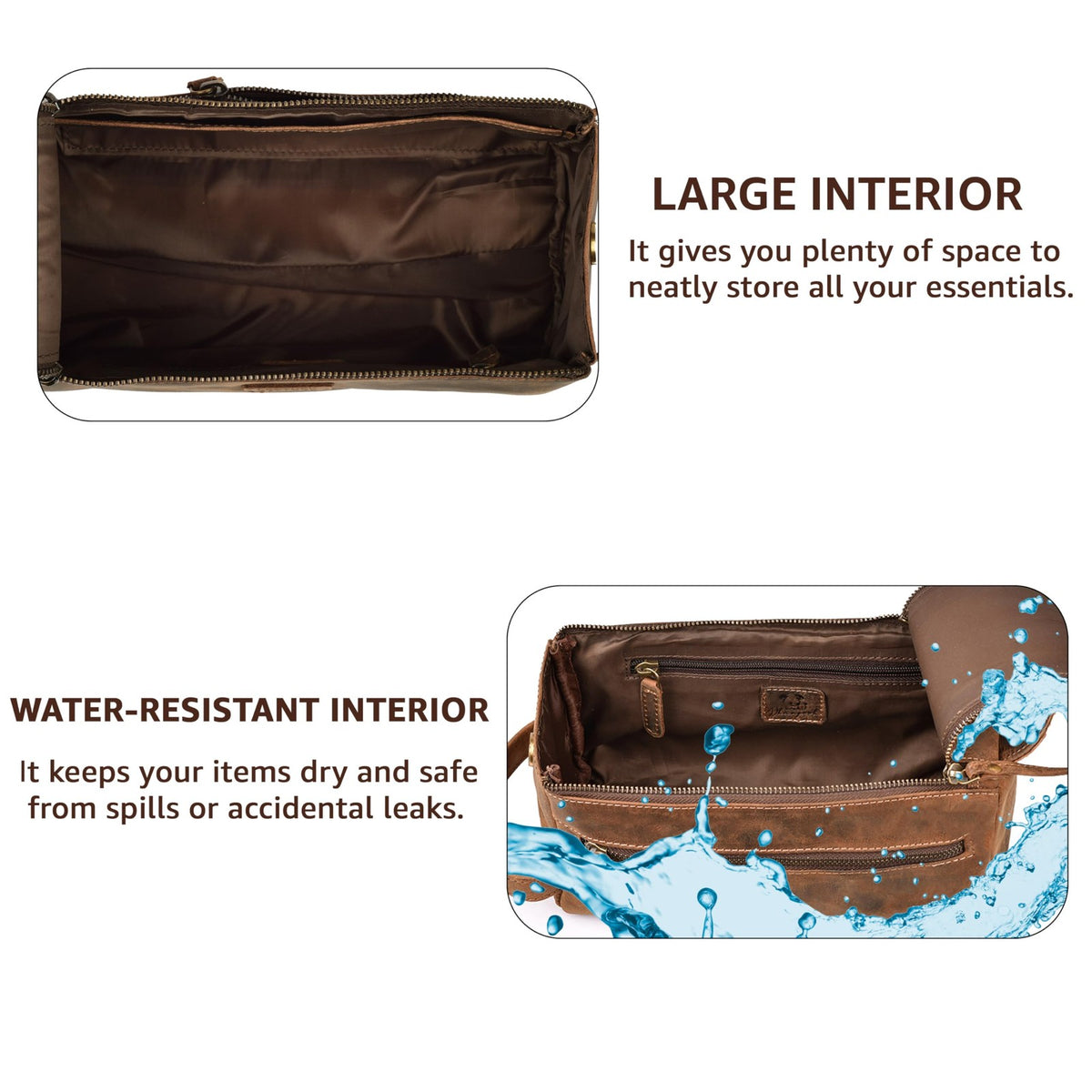 Genuine Leather Travel Toiletry Bag - Water-Resistant Dopp Kit for Men & Women