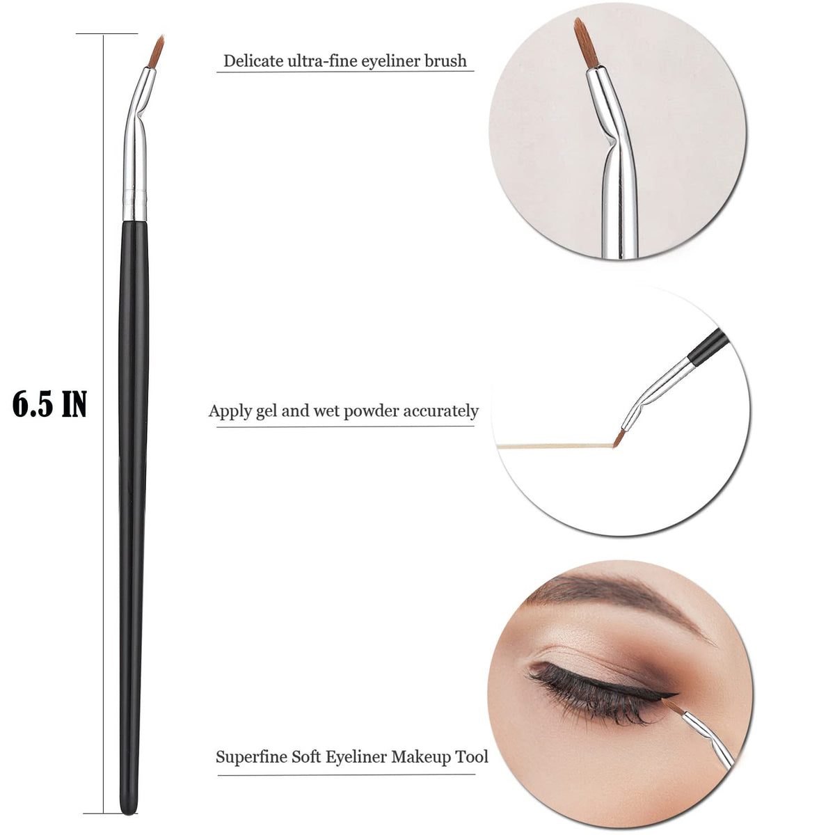 Eyeliner Brush Set - Fine Angled & Precision Gel Eyeliner Makeup Tools (3 Pack)