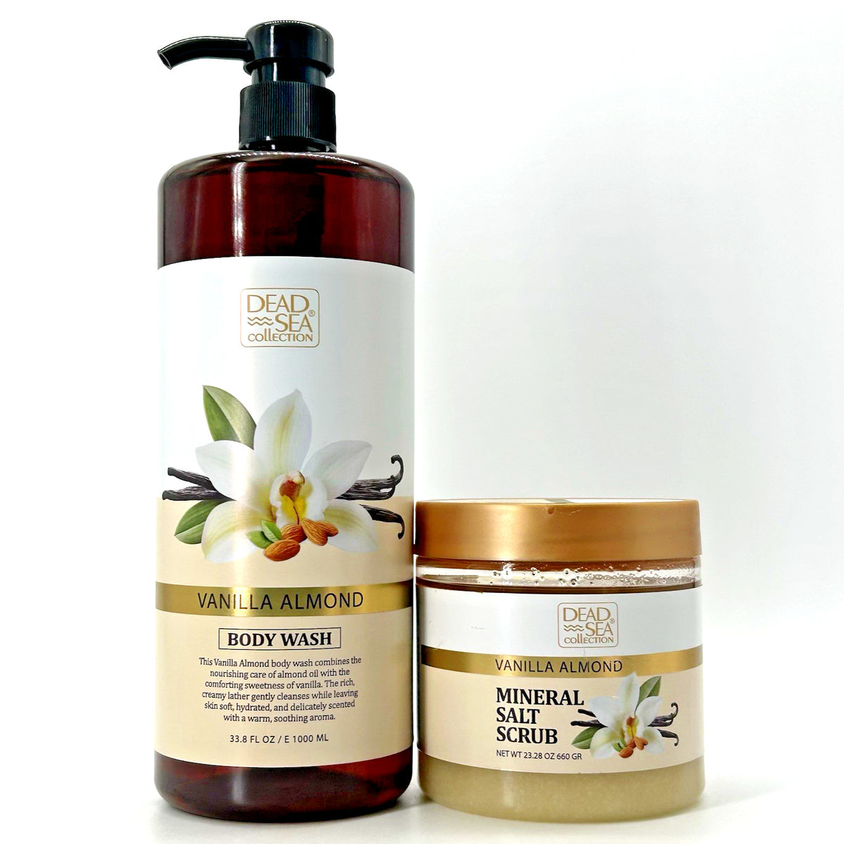 Dead Sea Collection Vanilla Almond Body Wash (33.8 oz) & Salt Scrub