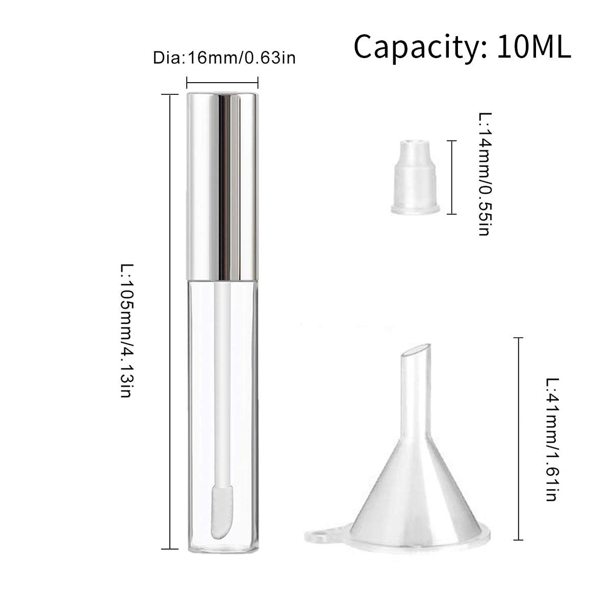 10 Pack Refillable Lip Gloss Tubes with Wand - 10ML Cosmetic Containers