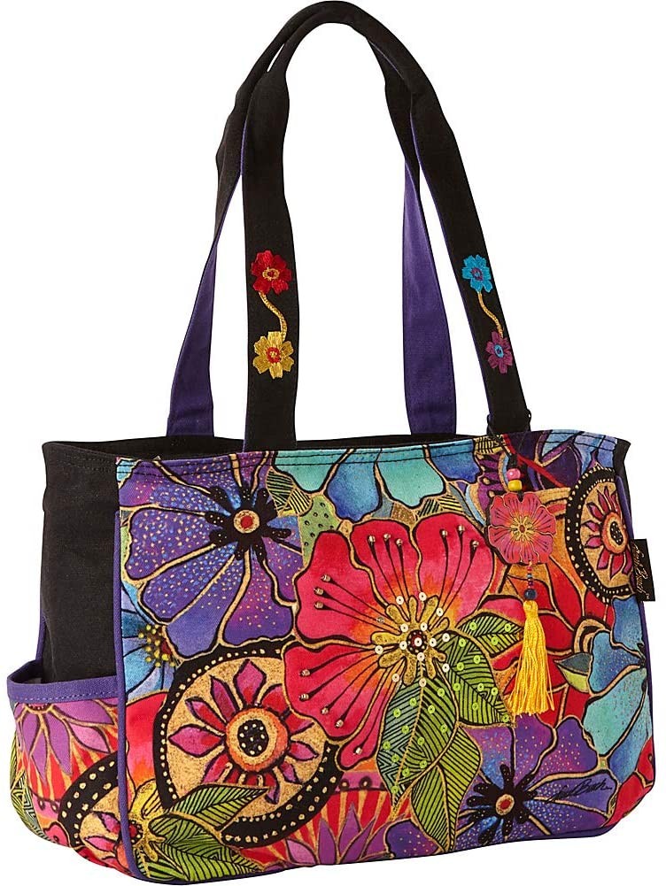 Laurel Burch Floral Medium Tote Bag - Colorful Art-Inspired Design, 14.5 x 4 x 10 Inches