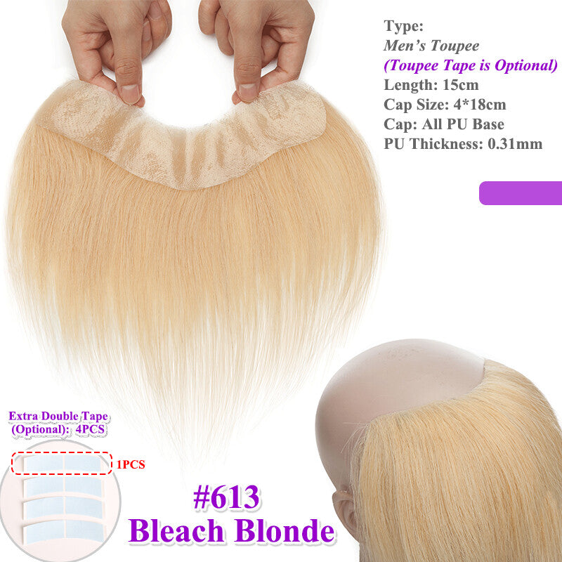 Men's Human Hair Toupee for Receding Hairline, Various Sizes & Colors