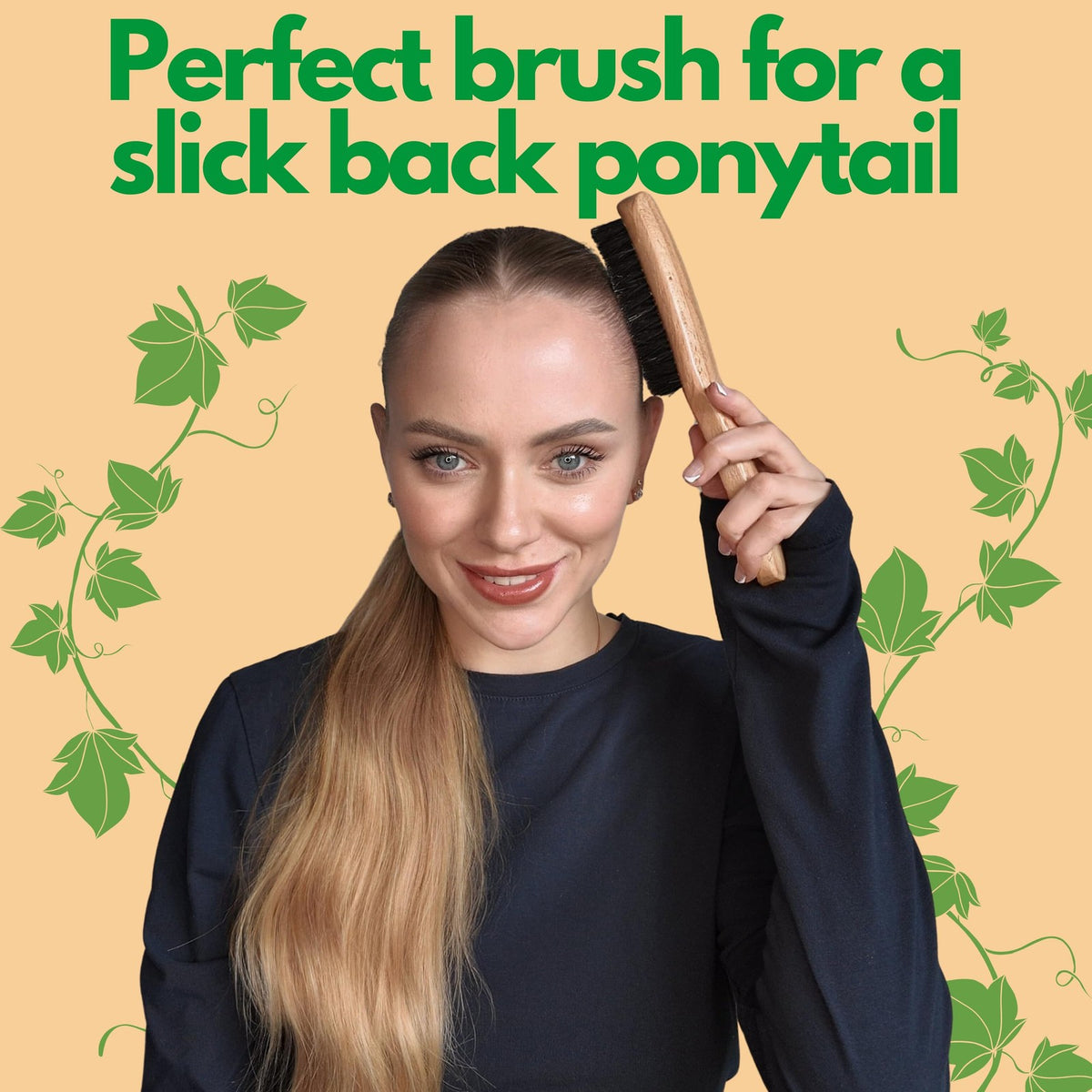 Boar Bristle Hair Brush for Slick Back Styling - Soft/Medium, Black