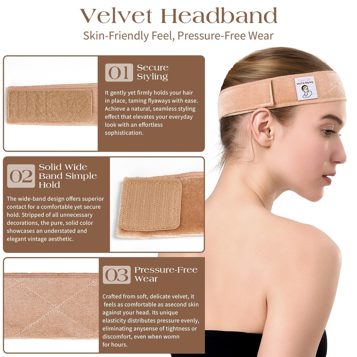 HappClan Wig Grip Band 2 Pack Velvet Non-Slip 1 Count (Pack of 2),