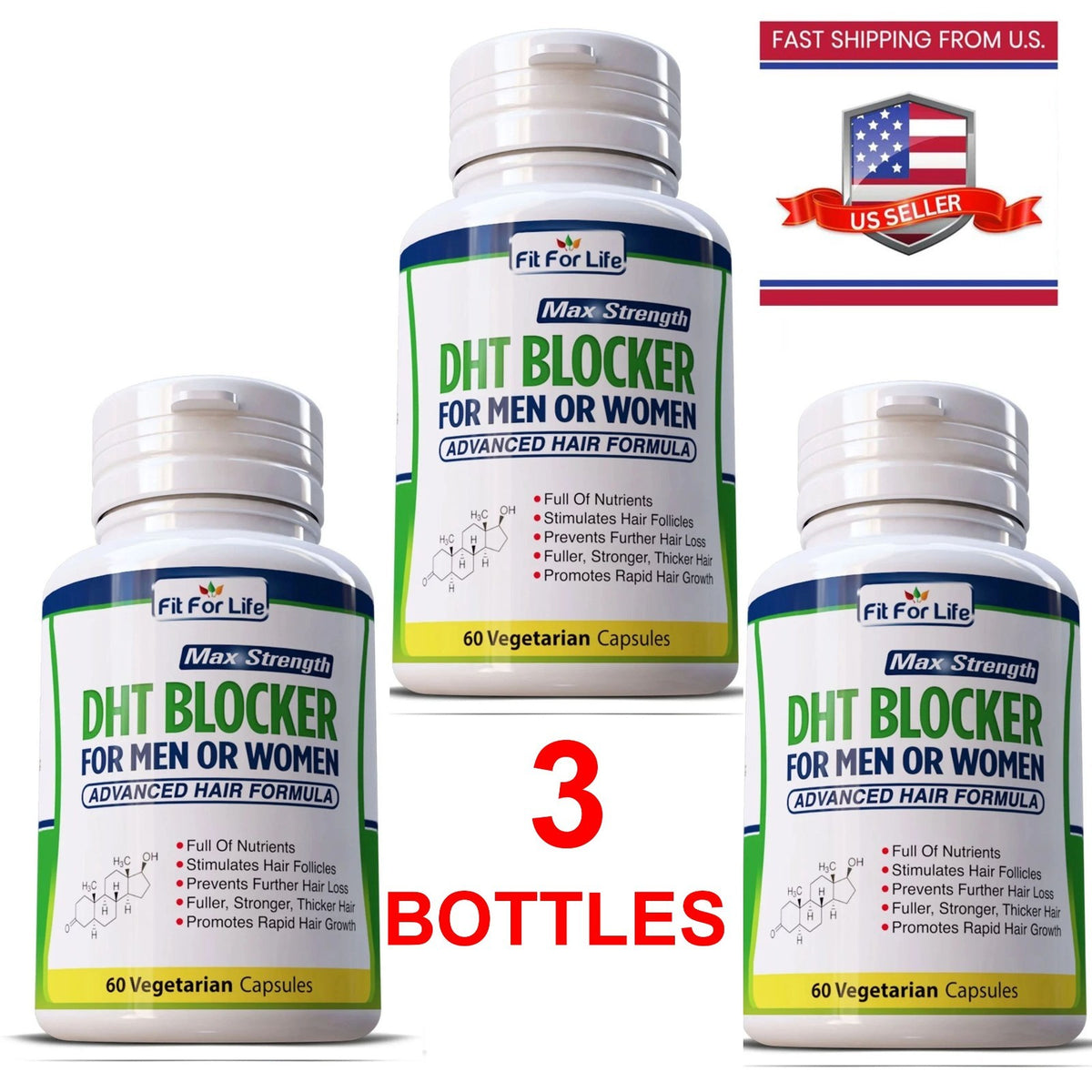 3 X DHT BLOCKER HAIR FAST GROWTH HERBAL SUPPLEMENT 60+60+60 CAPS