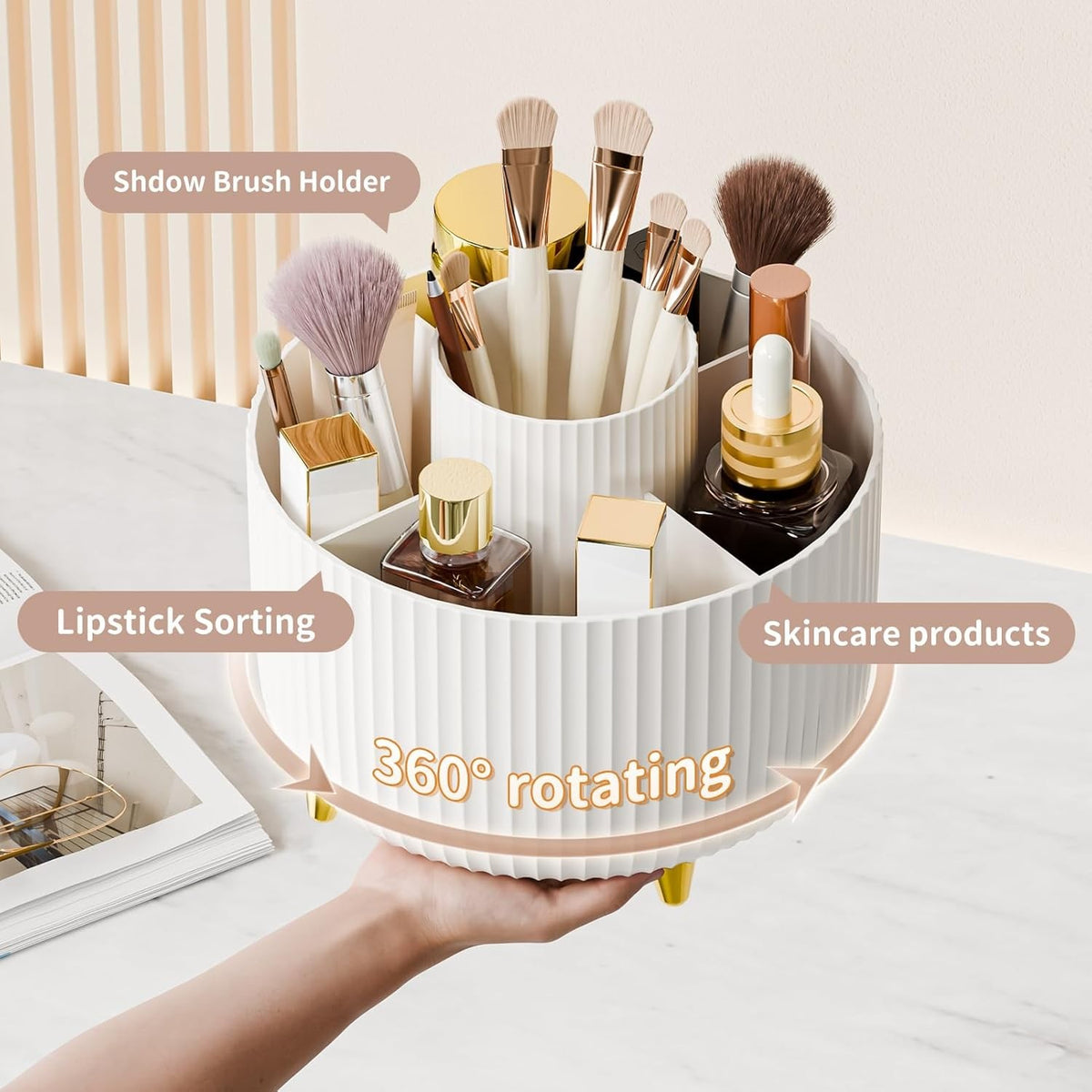 360° Rotating Makeup Brush Holder Organizer for Vanity Countertop