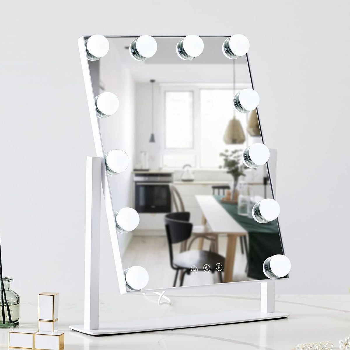 Tabletop Vanity Mirror with 5X Magnification and Adjustable LED Lighting