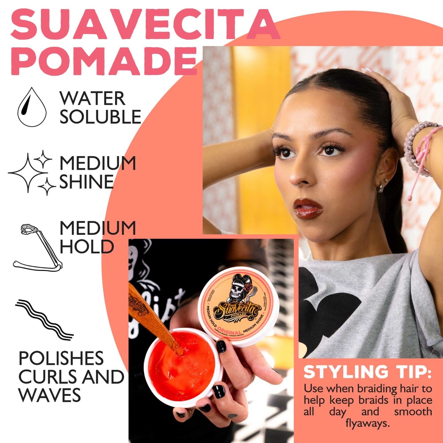 Water-Based Hair Pomade for Women - Medium Hold, High Shine, 2.3 oz