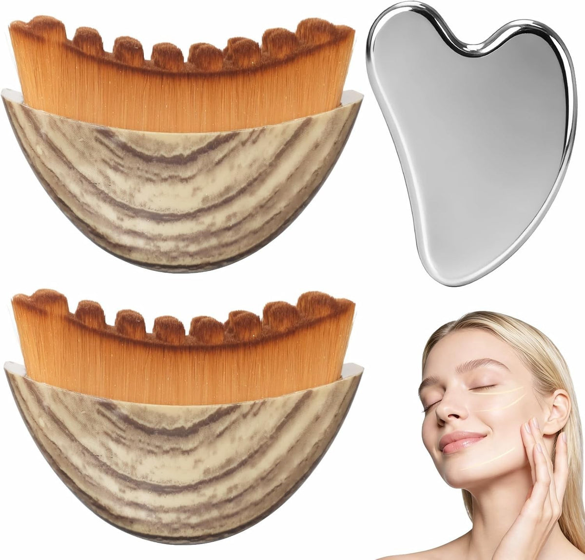 Lymphatic Face Brush & Stainless Steel Gua Sha Set for Contouring & Relaxation