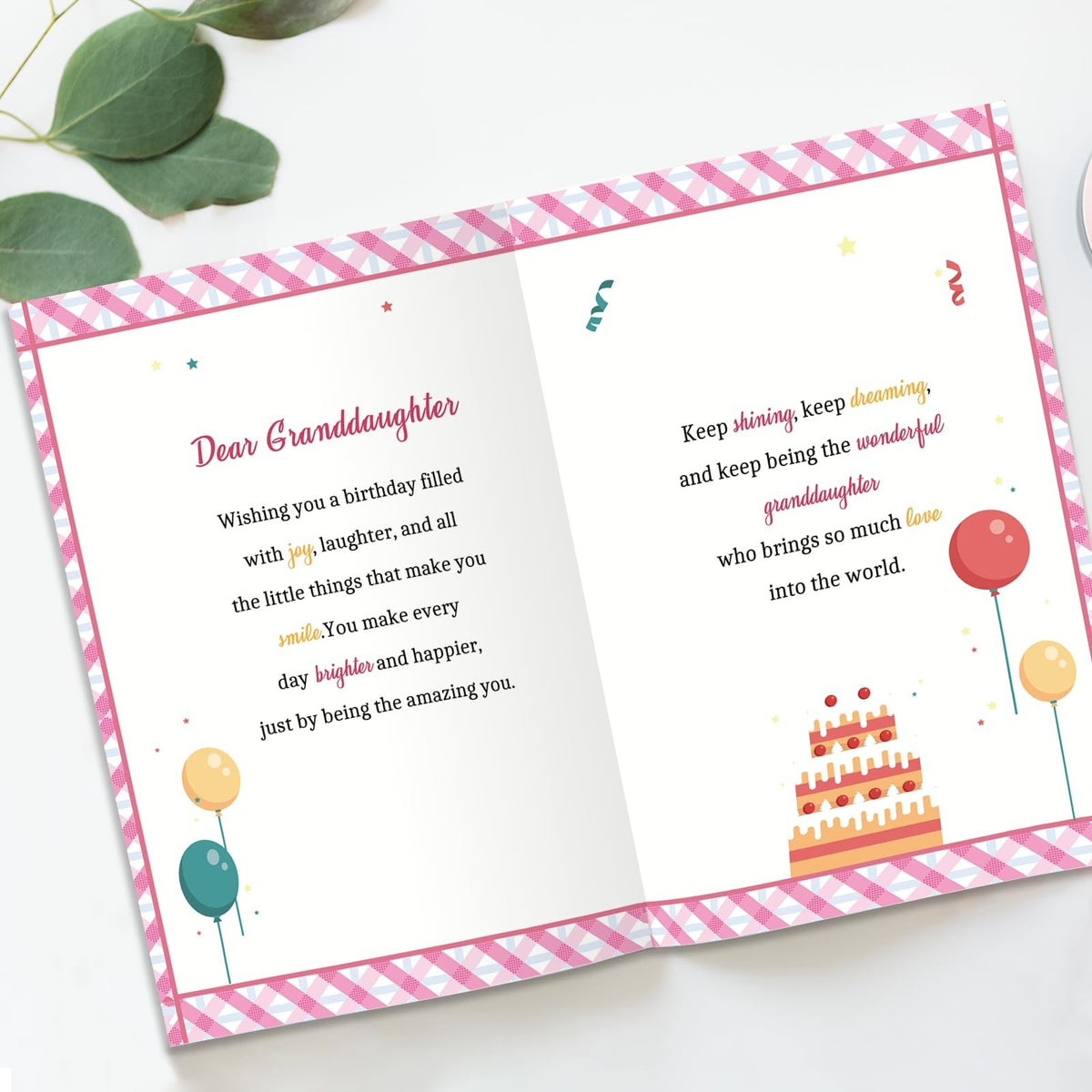 Granddaughter Birthday Card - Colorful Cake & Gift Design from Grandma Grandpa