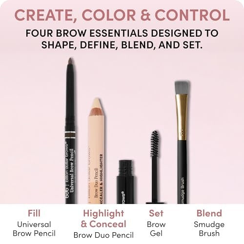 Eyebrow Makeup Kit - 4 Piece Brow Pencil, Highlighter, Gel & Brush Set