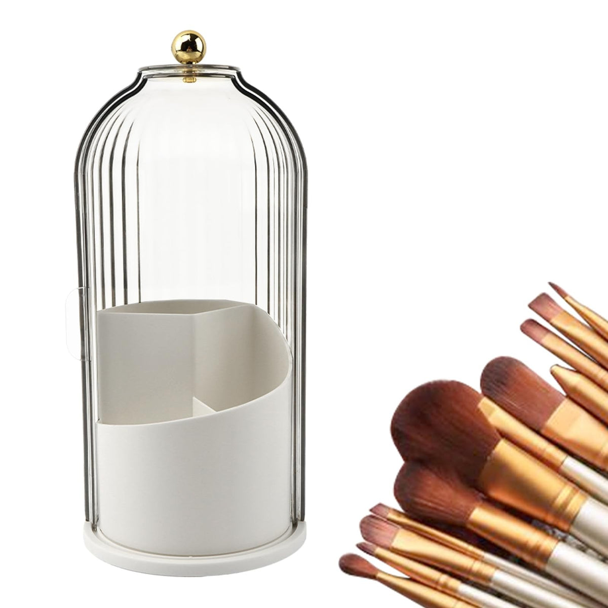 Rotating Makeup Brush Holder with Lid - Waterproof Dustproof Organizer for Vanity
