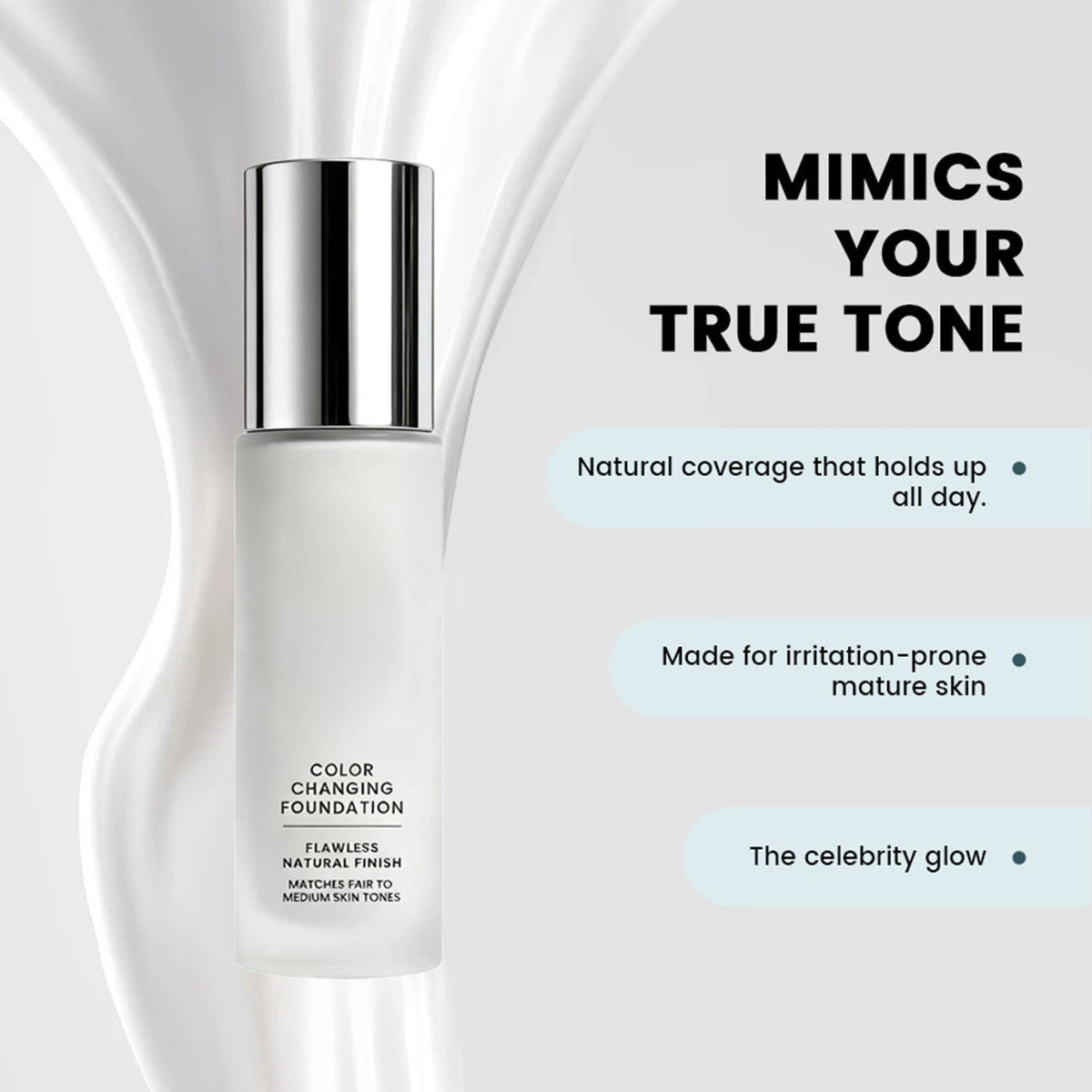 Color Changing Foundation for Mature Skin 12-Hour Waterproof Makeup
