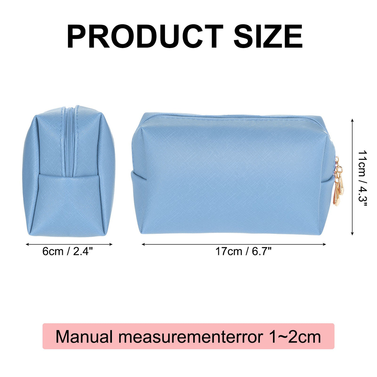 Small PU Leather Makeup Bag - Travel Zipper Cosmetic Organizer, Blue