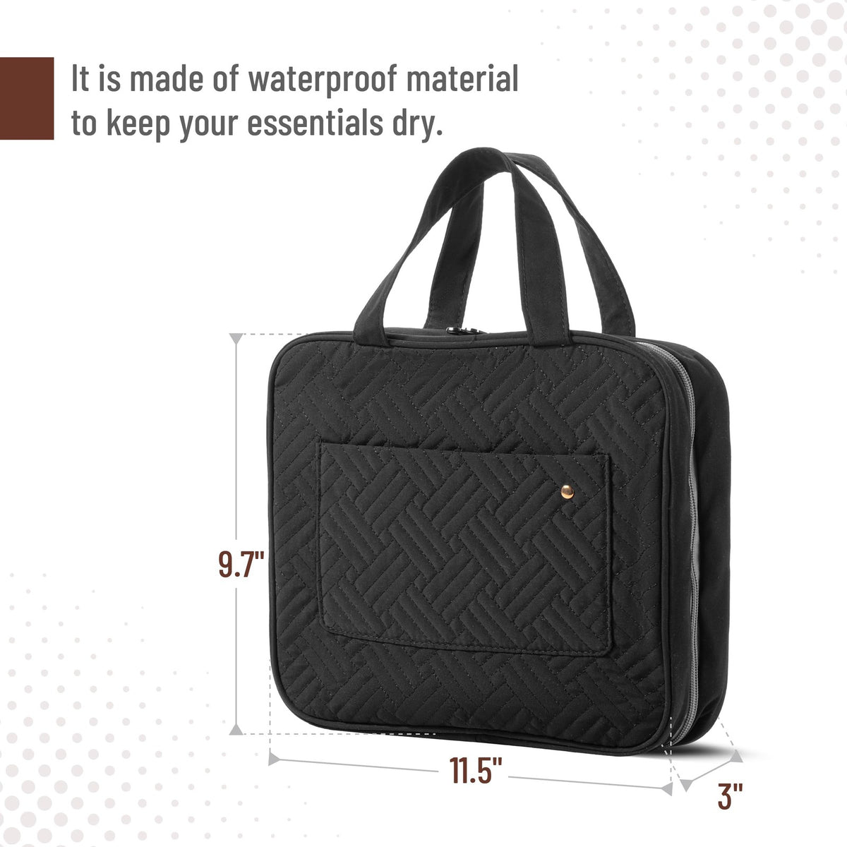 Travel Toiletry Bag for Women & Men with Hanging Hook, Water-Resistant Black