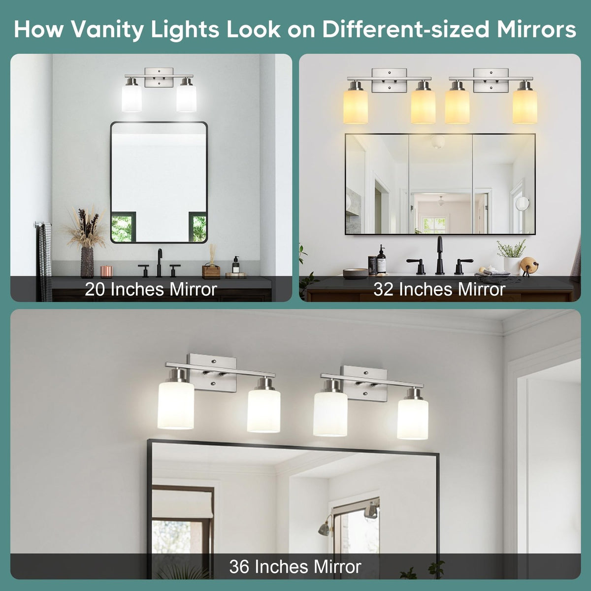 2-Light Bathroom Vanity Light Fixture - Brushed Nickel Wall Sconce with Frosted Glass Shades