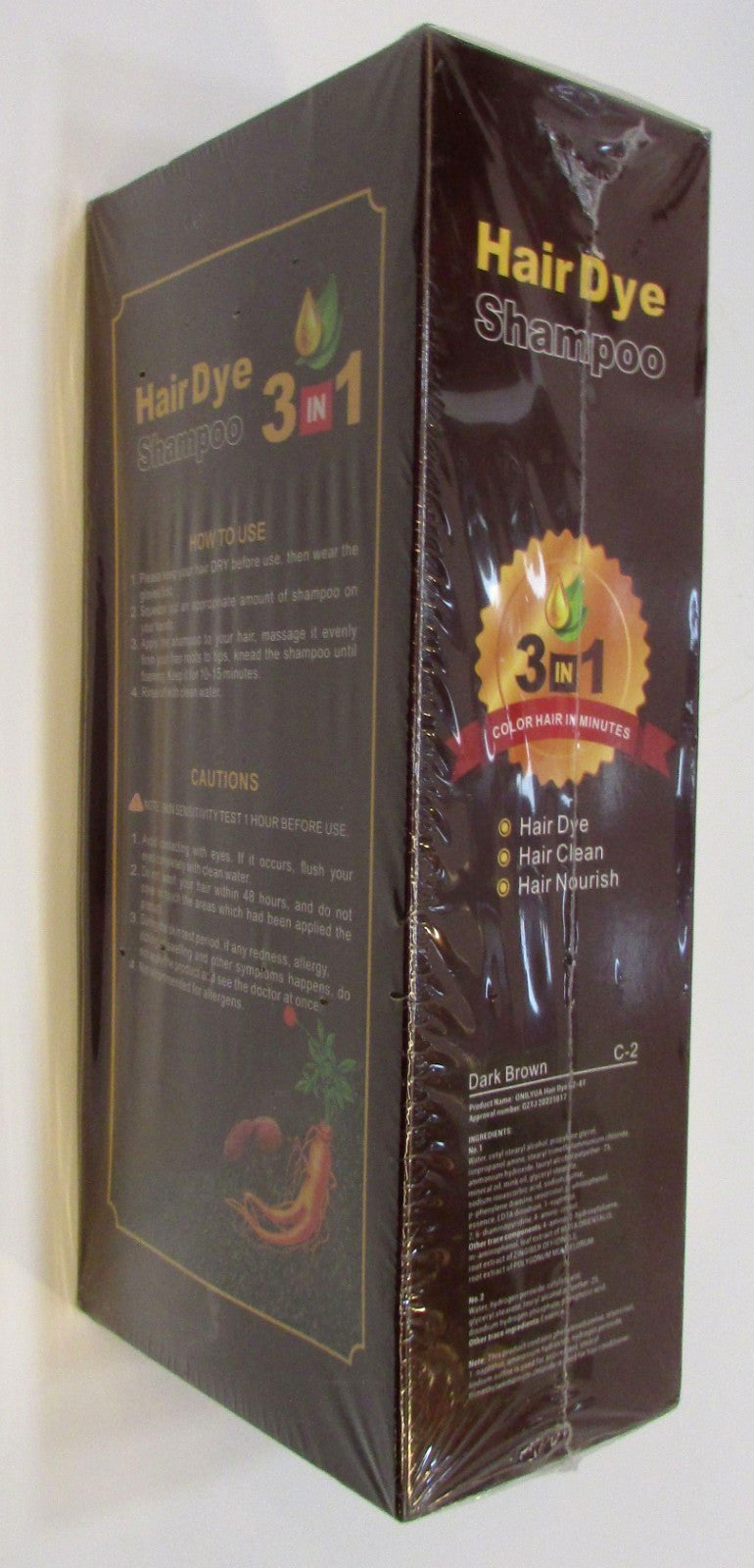 Dark Brown 3-in-1 Hair Dye Shampoo Nourish & Clean - Onilyua