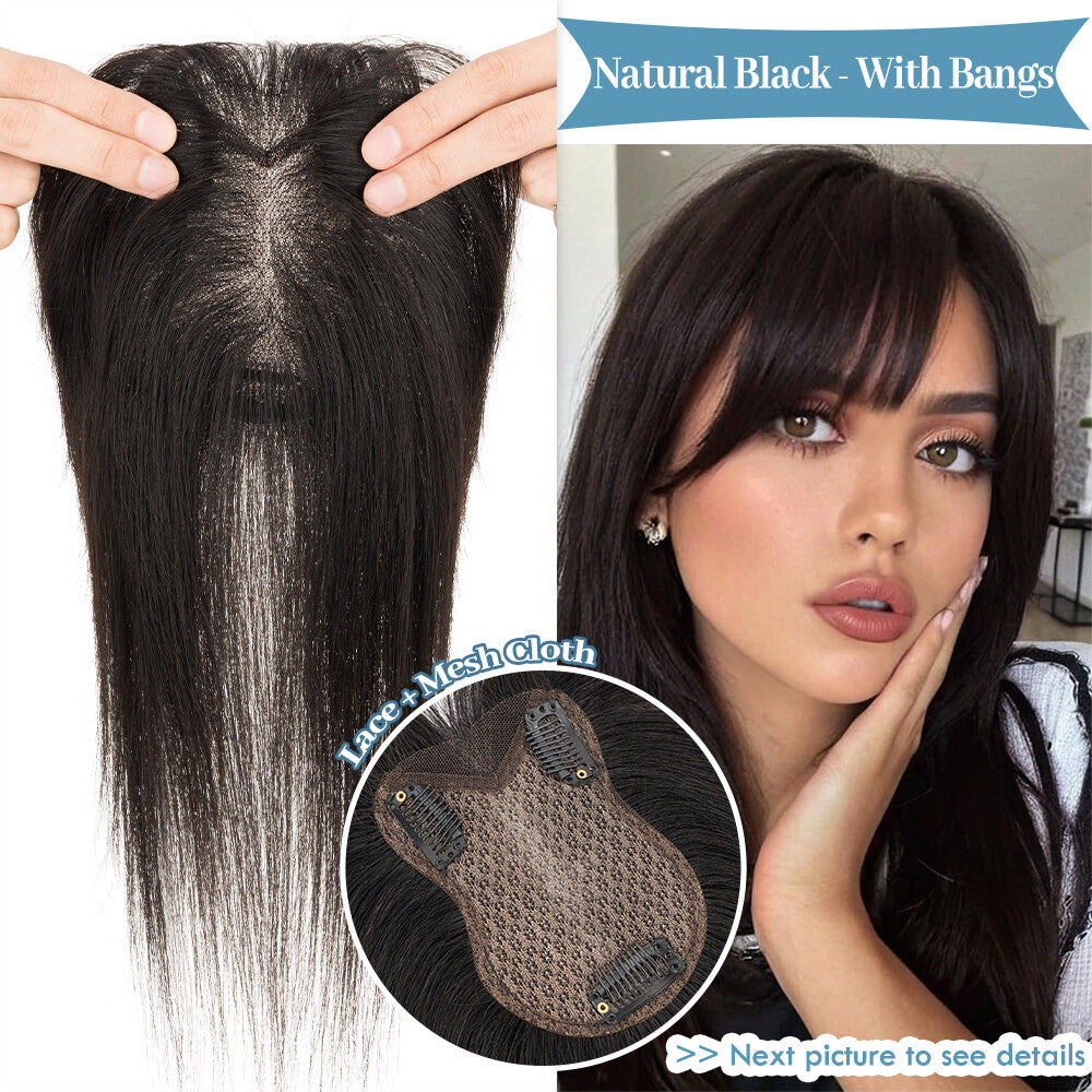 Clip-In Human Hair Extensions with Lace Base - Remy Hair Toppers, Full Head