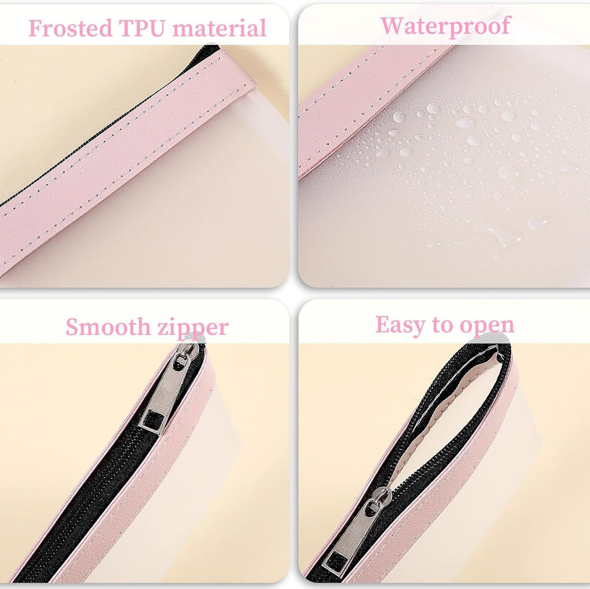 Set of 4 Mini Waterproof Makeup Bags - Clear Frosted TPU Strawberry Pattern
