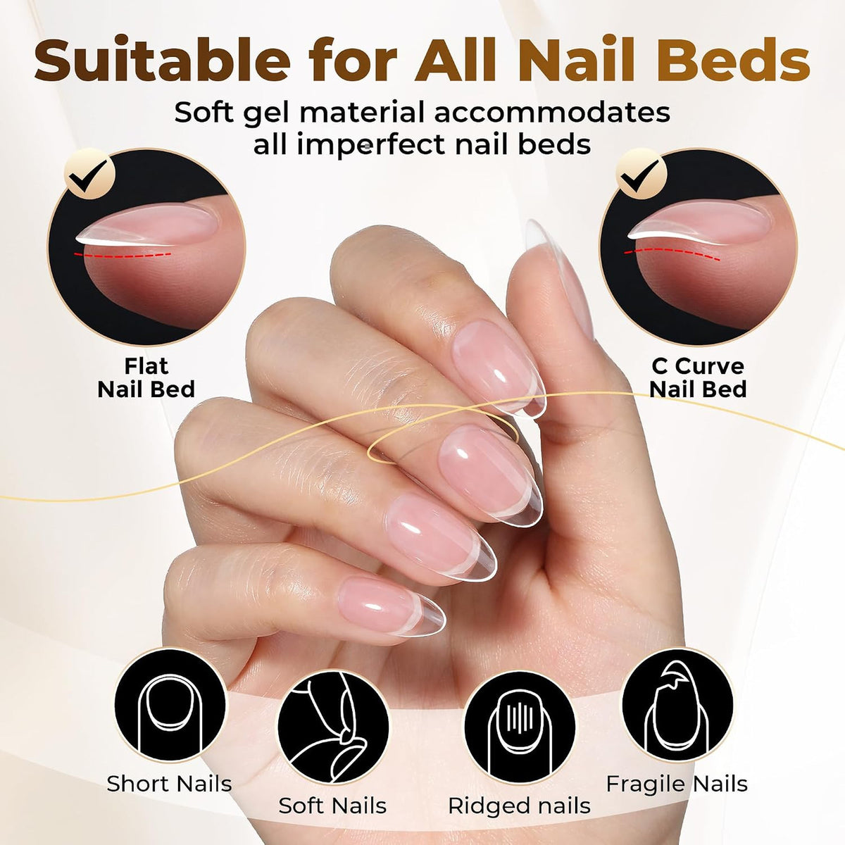 Oval Gel Nail Tips Set 504 Pcs Pre-Shaped Fake Nails for Manicure