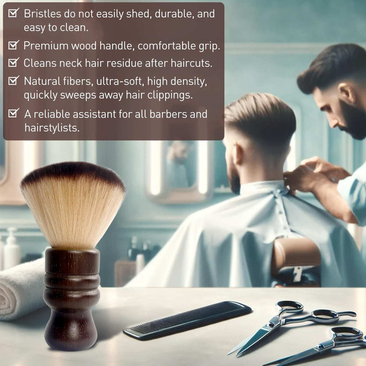 Large Nylon Hair Barber Neck Duster Brush with Wooden Handle