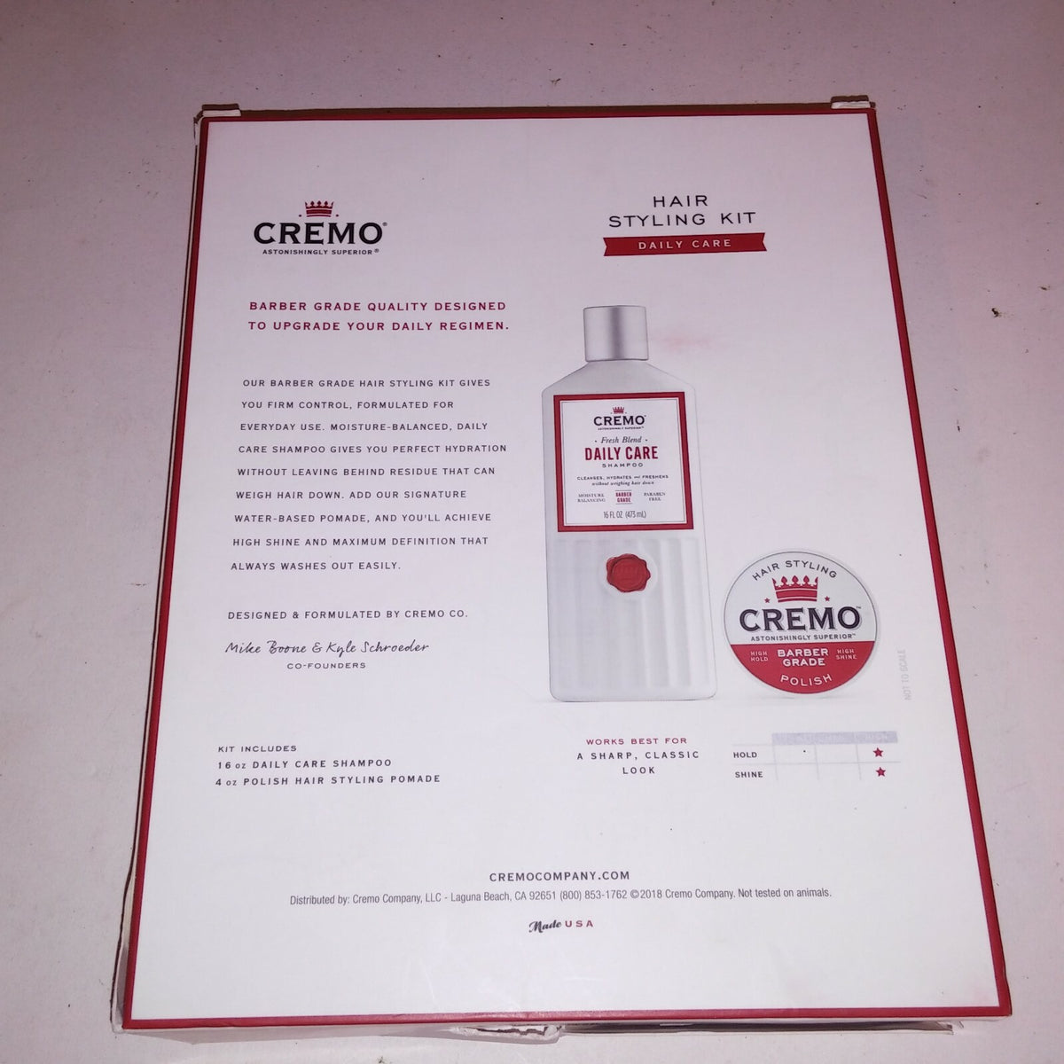Cremo Hair Styling Kit Men's Gift Set Daily Use Shampoo & Pomade