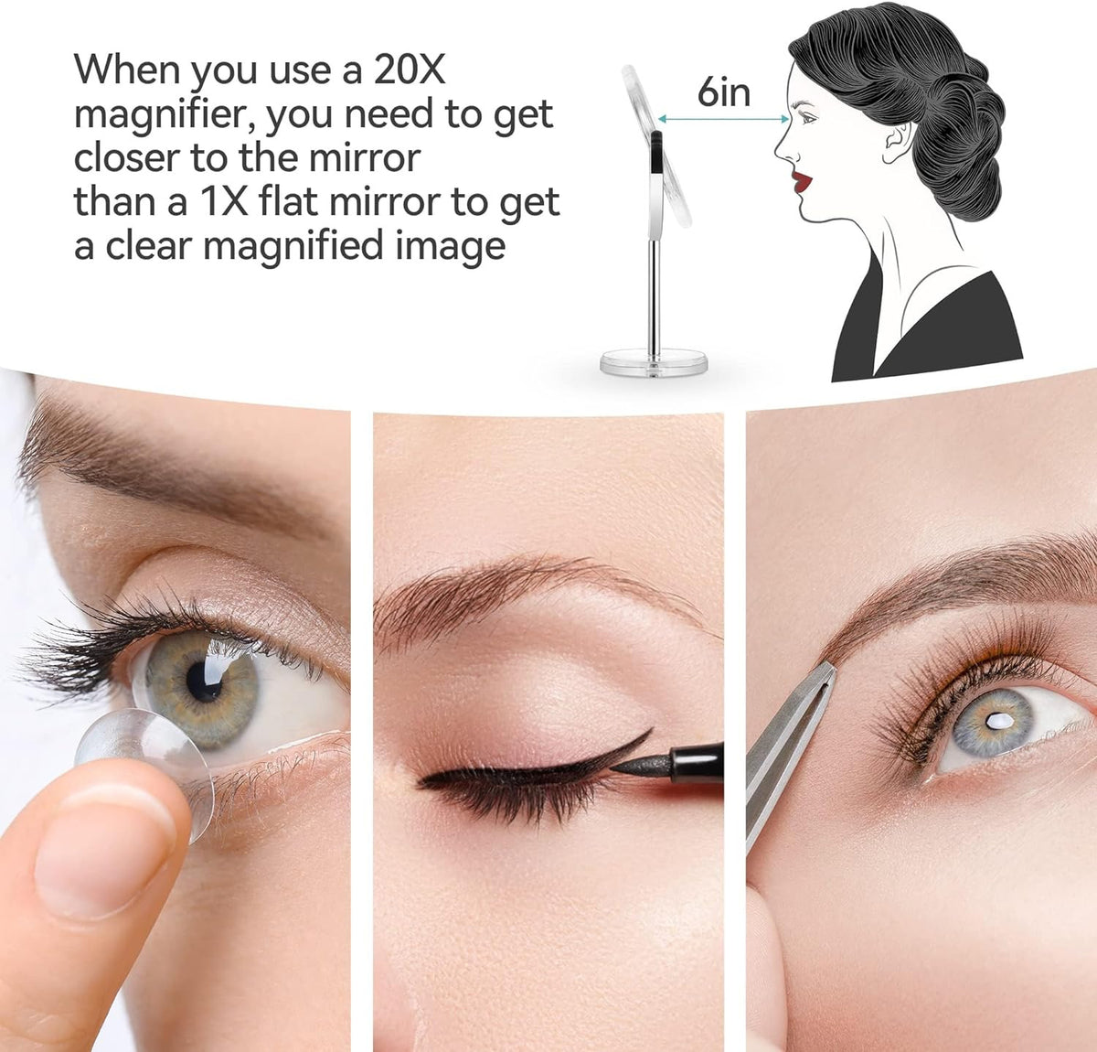 Double-Sided Magnifying Makeup Mirror with Stand - 1X & 20X