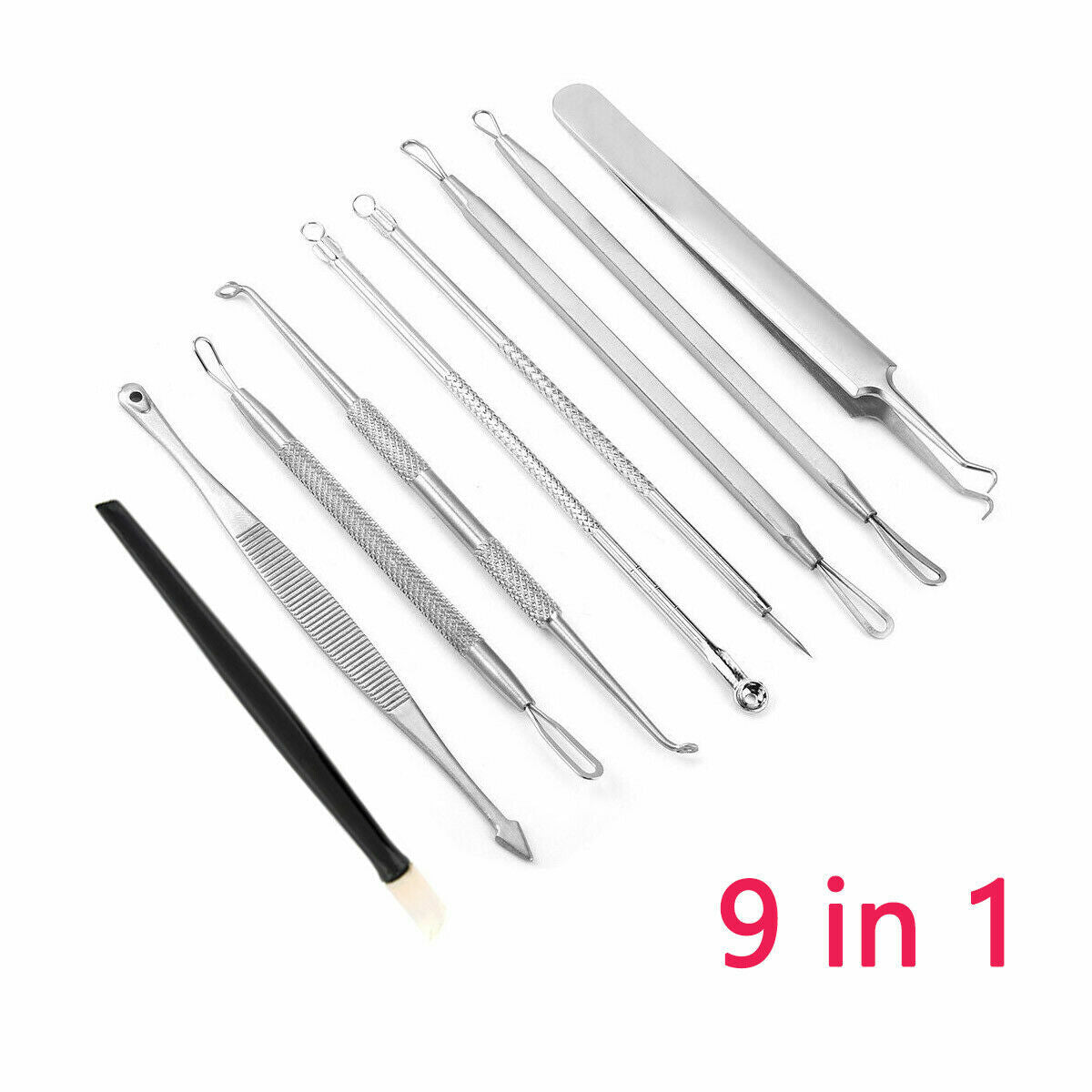 9Pcs Blackhead Remover Tool Kit - Stainless Steel Comedone Acne Extractors