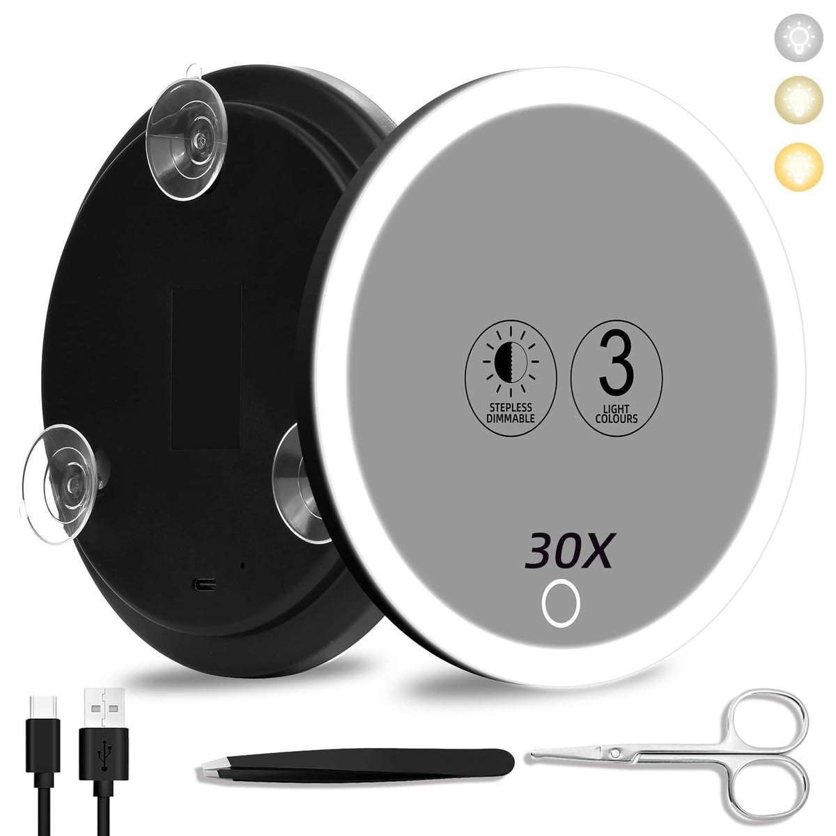 30x Lighted Magnifying Mirror with Suction Cups - Travel Makeup Mirror