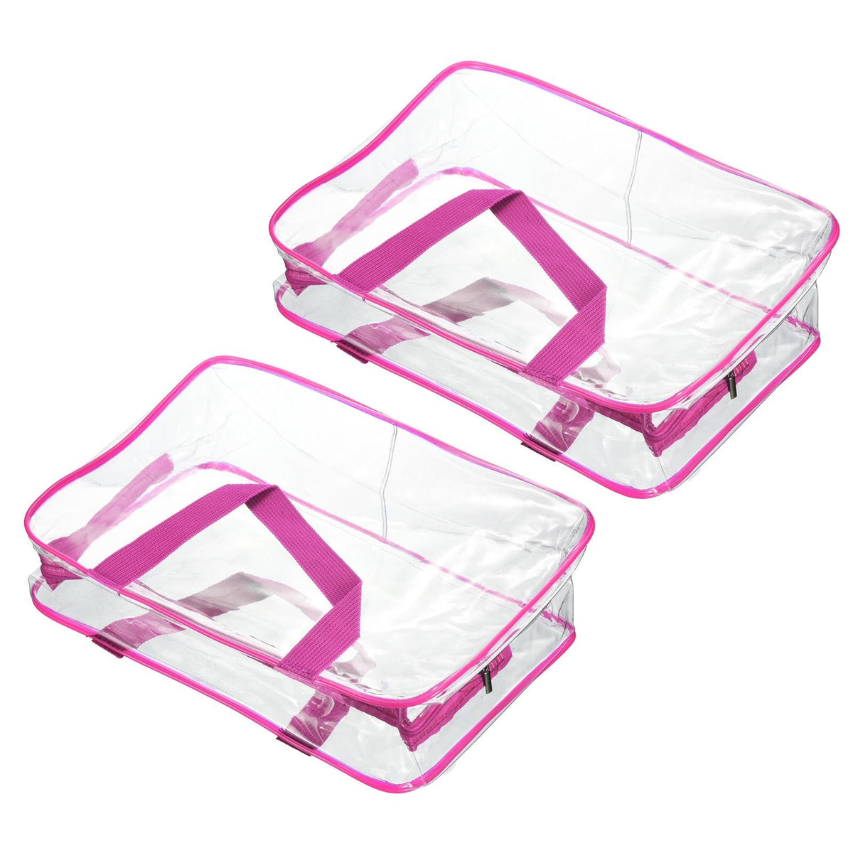 2Pcs L Size Clear PVC Toiletry Bag with Zipper Handle – Rose Red