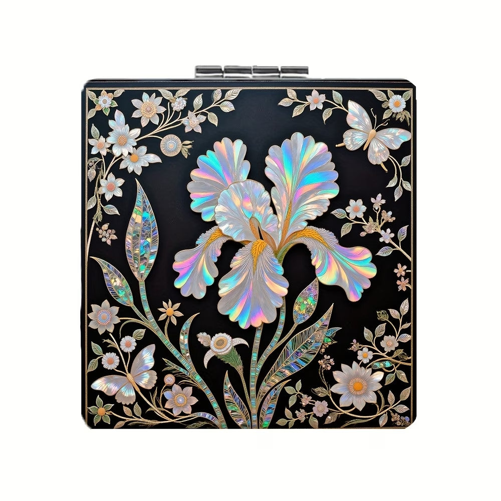 Portable Travel Pocket Mirror with Faux Leather Inlay - Compact & Folding