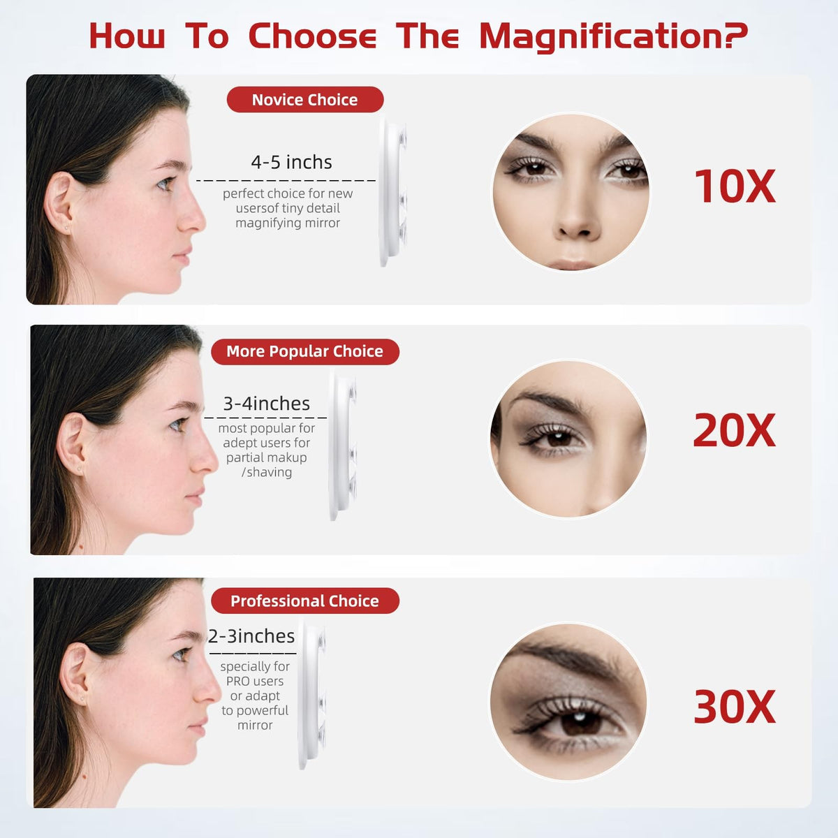 Travel Magnifying Makeup Mirror 6 Inch with 5X-30X Magnification & Suction Cups