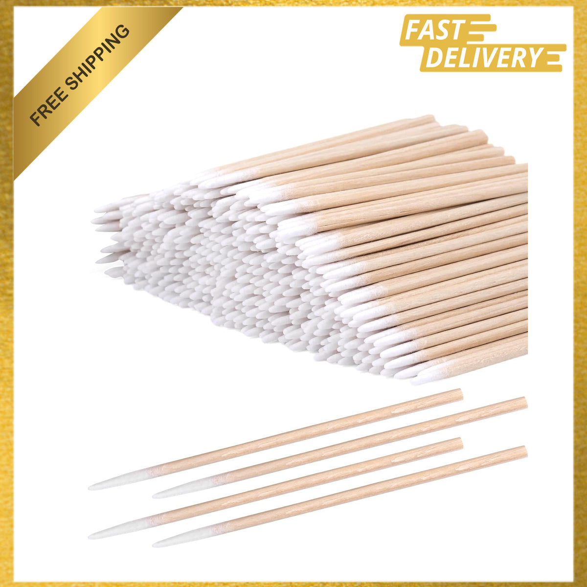 Pointed Cotton Swabs 2.75 Inch — Wooden Sticks for Makeup, Tattoo & Nail Art (300 Pack)