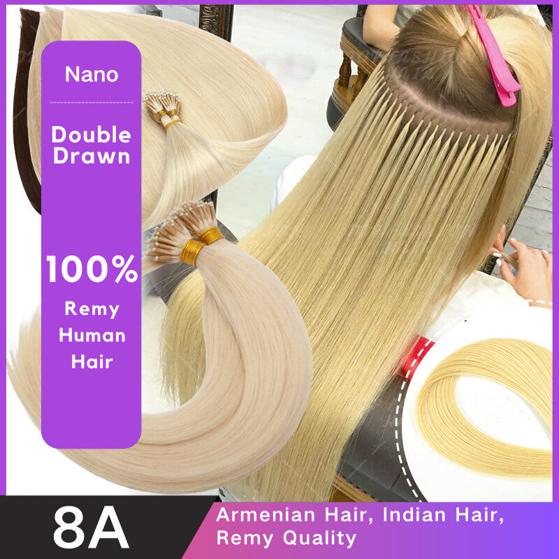 Human Remy Hair Extensions Micro Loop Nano Ring Full Head Salon Use
