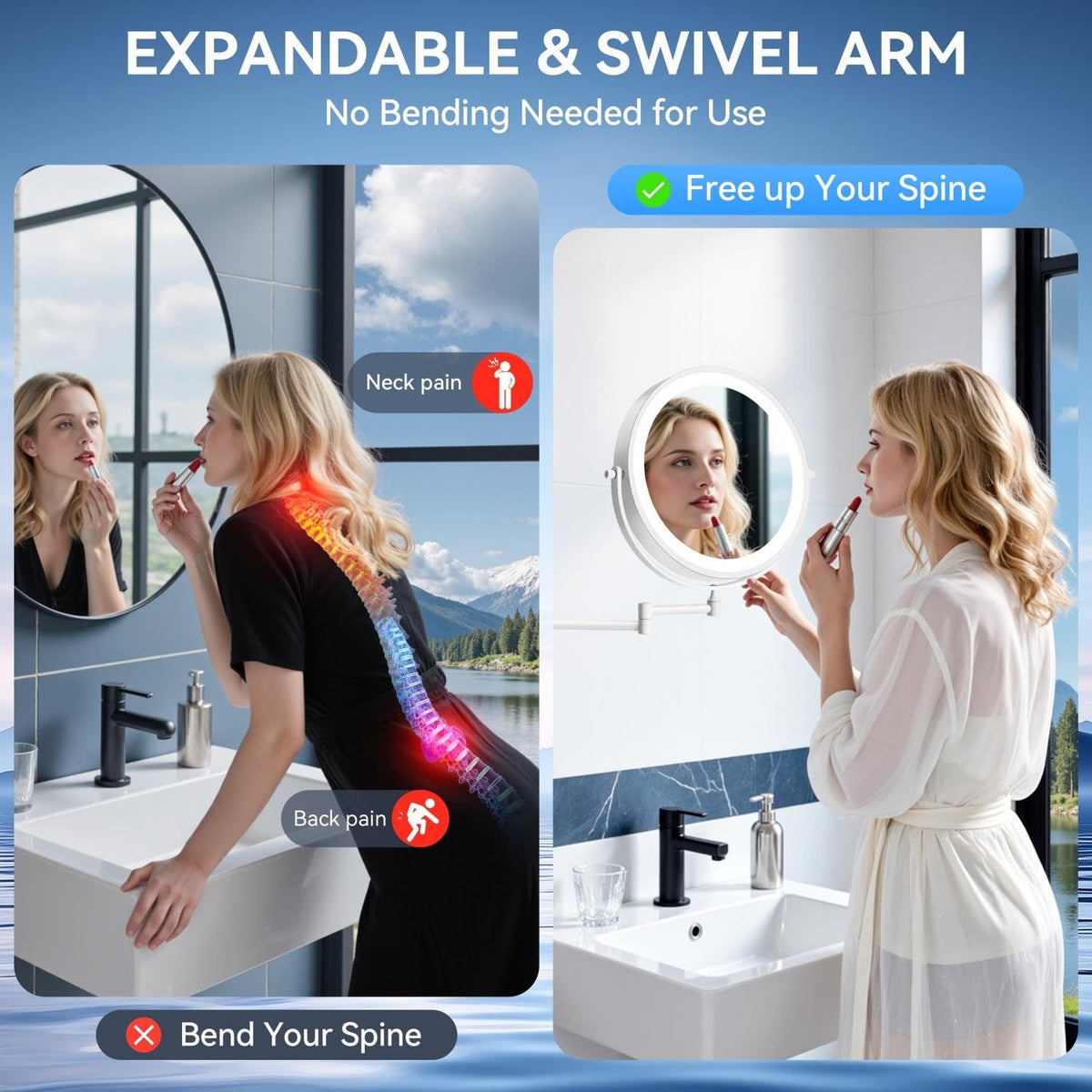 9-Inch Wall Mounted Lighted Makeup Mirror with 30X Magnification & LED Lighting
