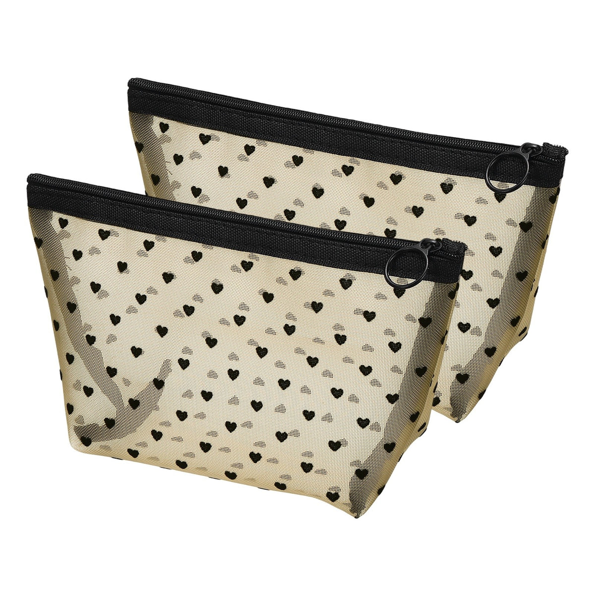 2-Pack Mesh Makeup Bags with Heart Print - Portable Cosmetic Organizer