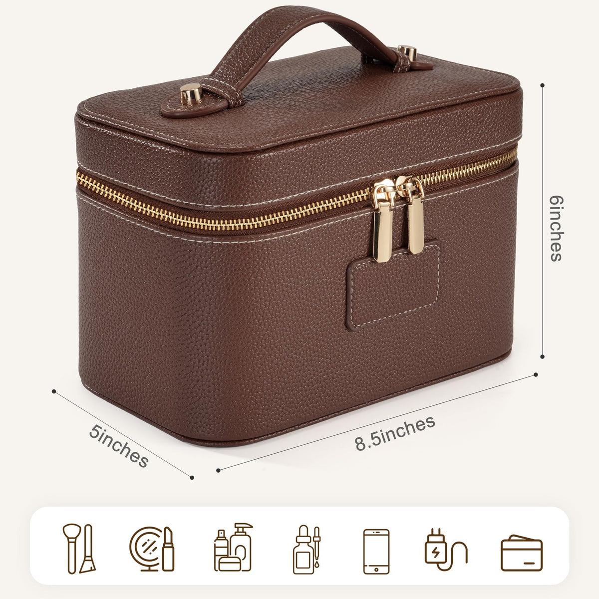 Waterproof Leather Makeup Bag with Removable Divider & Smart Organization